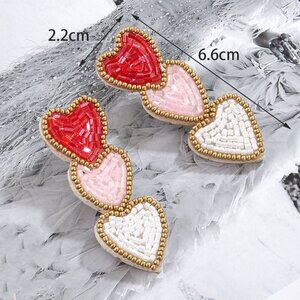 Heart Beaded Earrings - Red, Pink, White
